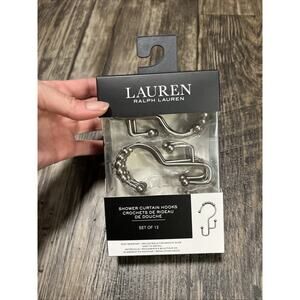 Lauren Ralph Lauren Shower Curtain Hooks Set Of 12 Brushed Nickel Silver NEW